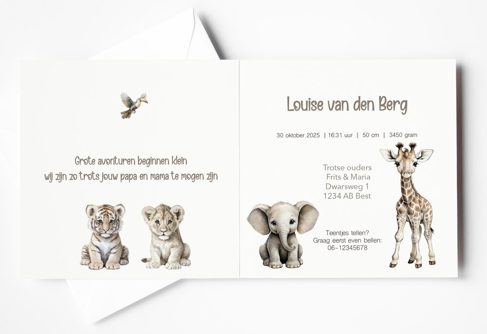 Geboortekaarten Jungle naturel Little ones adventure