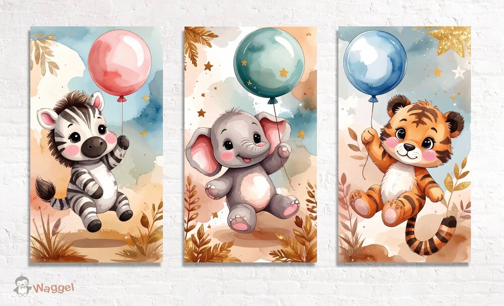 Muurdecoratie Happy Tails zebra, olifant en tijger