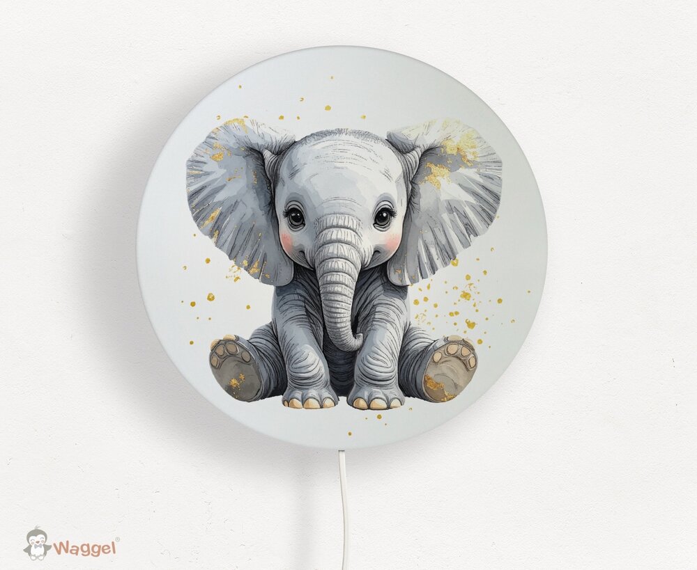 Wandlamp rond Jungle Touch of gold olifantje