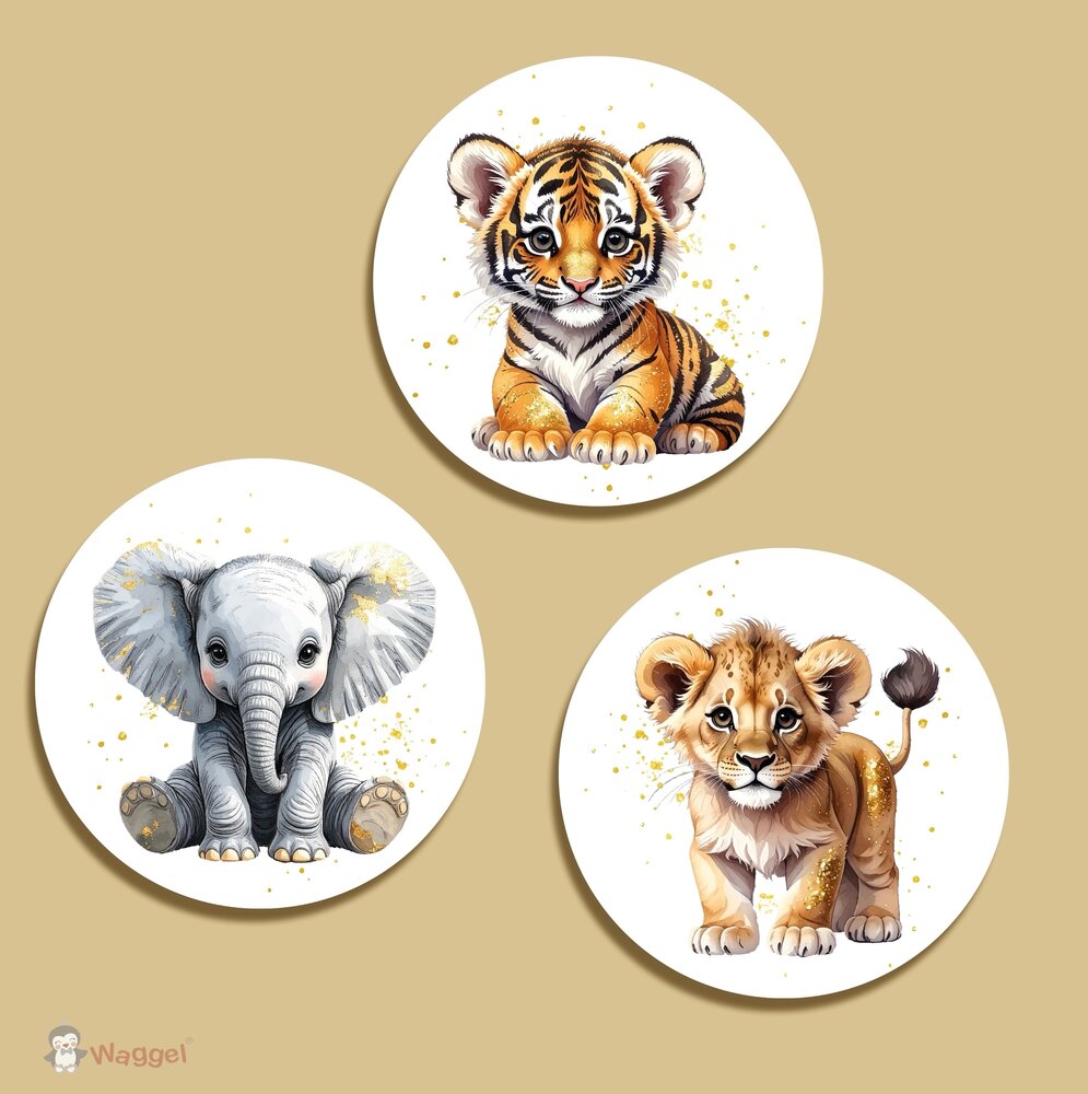 Muurcirkel set Jungle Touch of gold tijger, leeuw en olifant