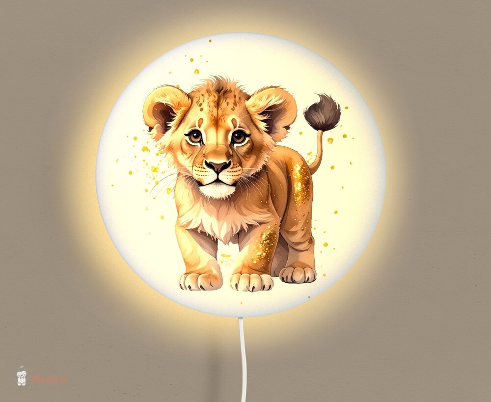 Wandlamp rond Jungle Touch of gold leeuwtje