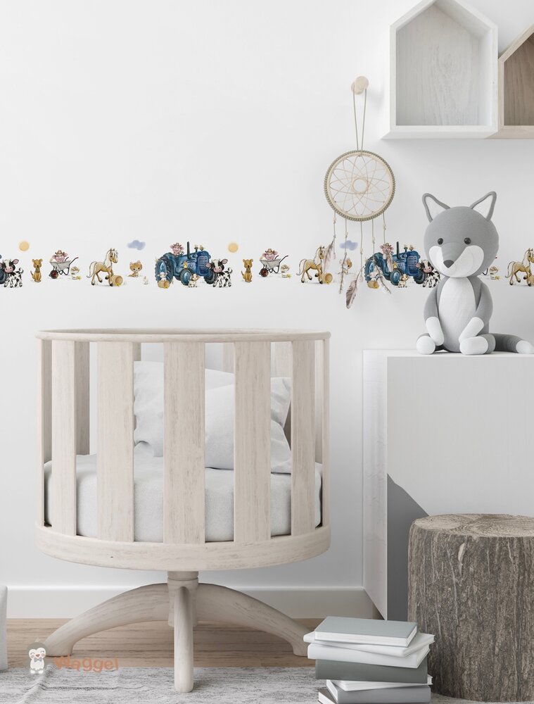 tractor blauw behangrand