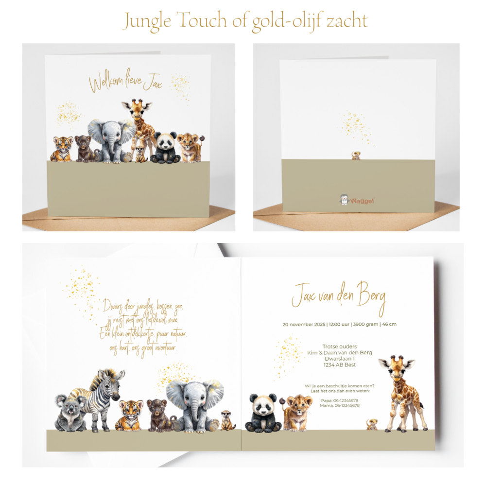 Geboortekaarten Jungle Touch of gold
