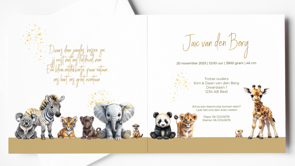 Geboortekaarten Jungle Touch of gold