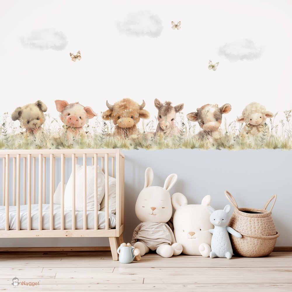 Behang Sweethearts boerderijdieren Luchtblauwe onderzijde