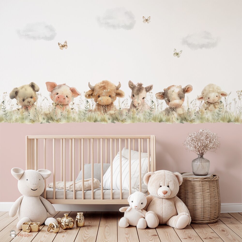 Behang Sweethearts boerderijdieren Bloesemroze onderzijde