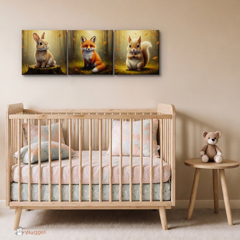 Canvas drieluik Whispering woods &quot;Forest companions&quot;