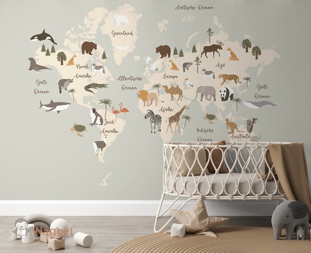 wereldkaart grone behang