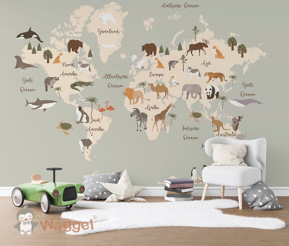 Behang wereldkaart groen