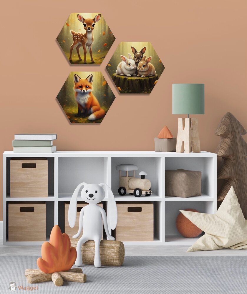 Hexagon set Whispering Woods &quot;Gentle Trio&quot; 30 cm dibond