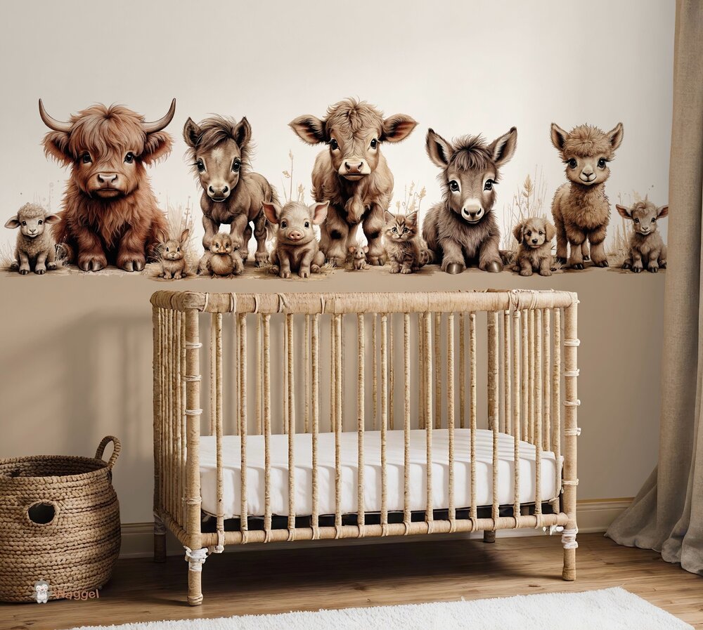 Behang boerderijdieren naturel gekleurde onderzijde