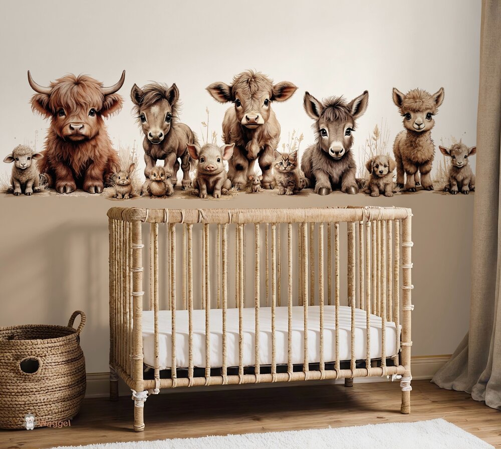 Behang sample boerderijdieren naturel gekleurde onderzijde
