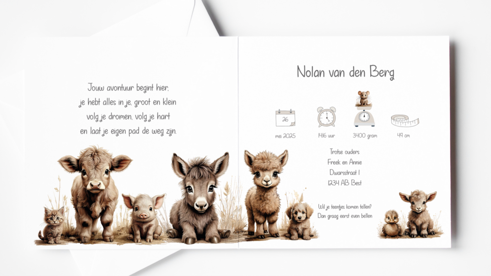 Geboortekaarten boerderijdieren naturel Schotse Hooglander