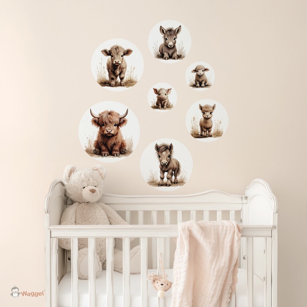 Muurcirkel set Boerderijdieren naturel