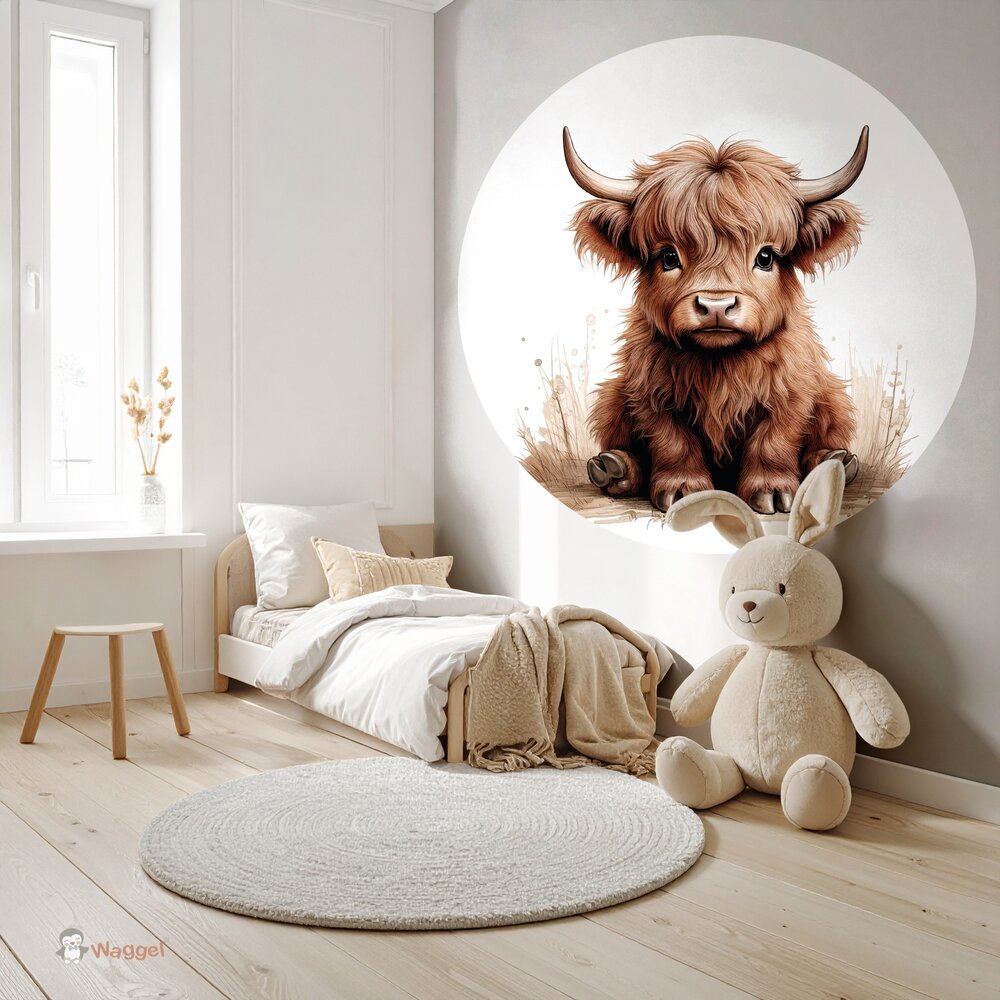 Behangcirkel boerderijdieren naturel Schotse Hooglander