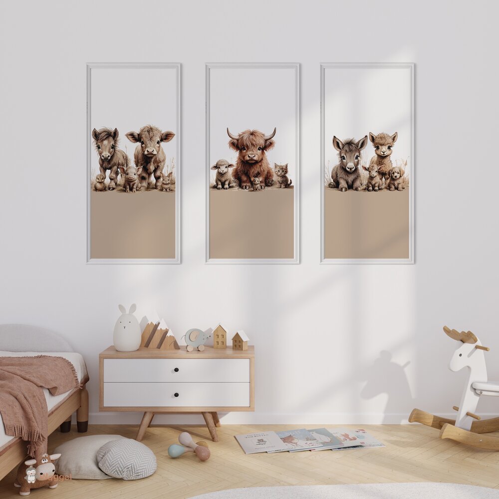 Behang panelen (set van 3) boerderijdieren naturel 