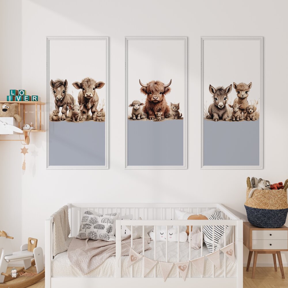 Behang panelen (set van 3) boerderijdieren naturel 