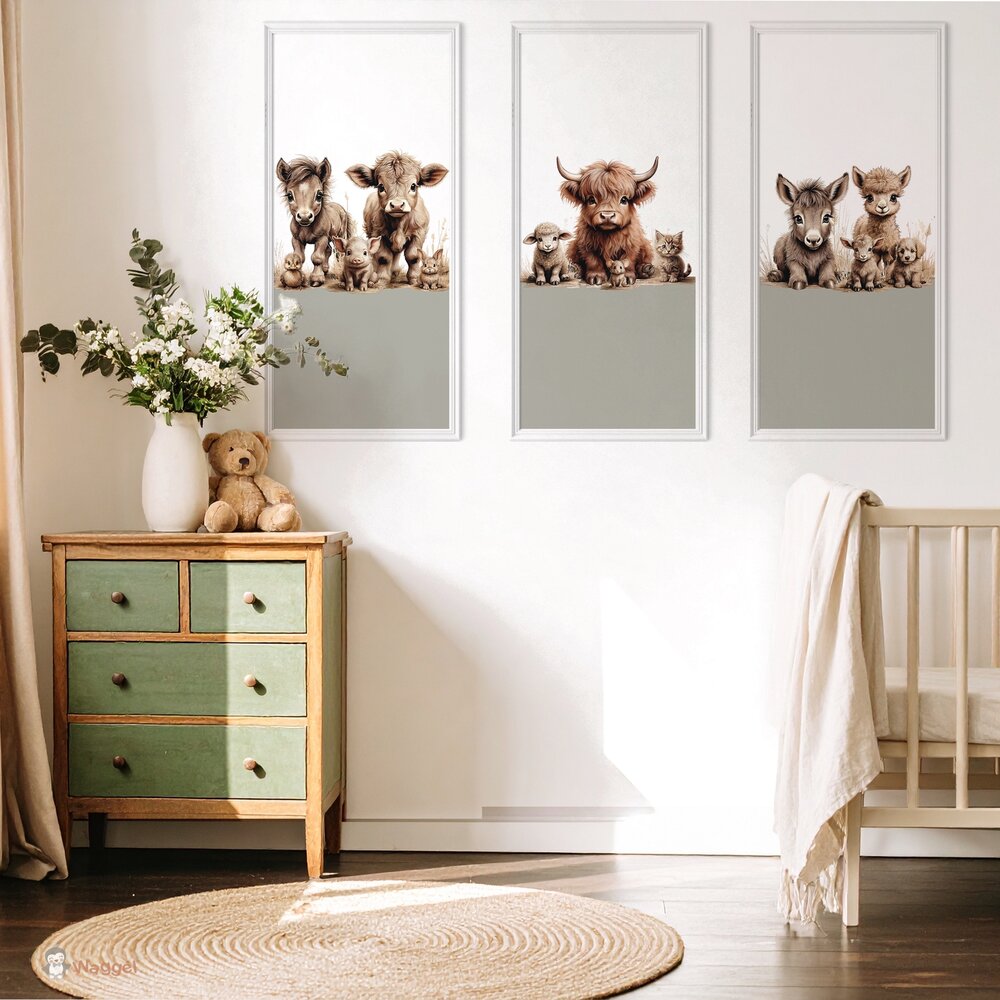 Behang panelen (set van 3) boerderijdieren naturel 