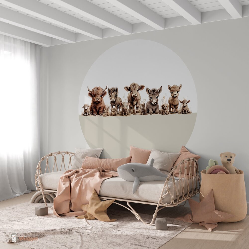 Behangcirkel boerderijdieren naturel 