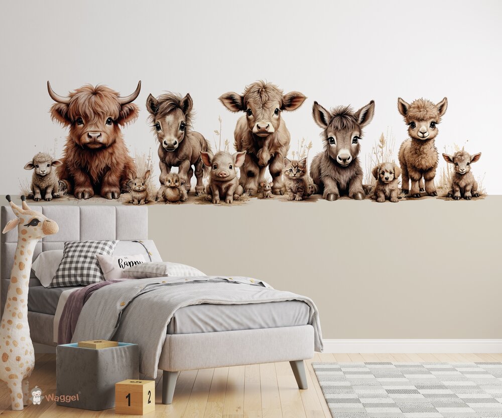 Behang boerderijdieren naturel gekleurde onderzijde