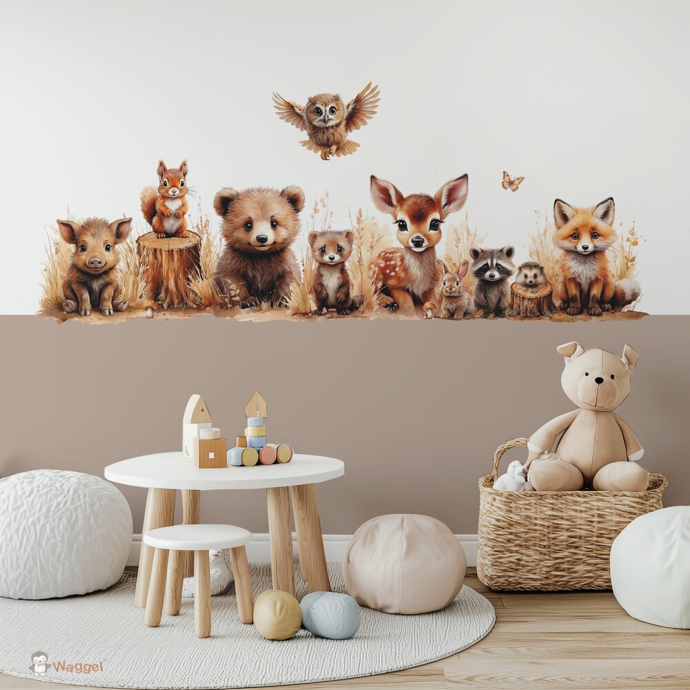 Behang sample bosdieren naturel met gekleurde onderzijde