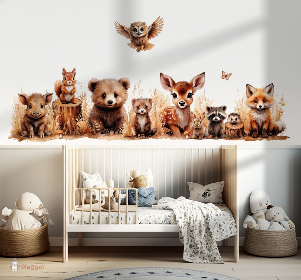 Naadloos fotobehang bosdieren naturel (geschikt voor een brede en smalle muur bijv. boven lambrisering)