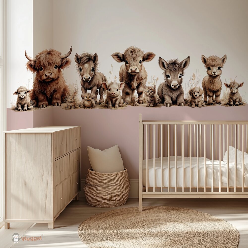 Behang boerderijdieren naturel gekleurde onderzijde