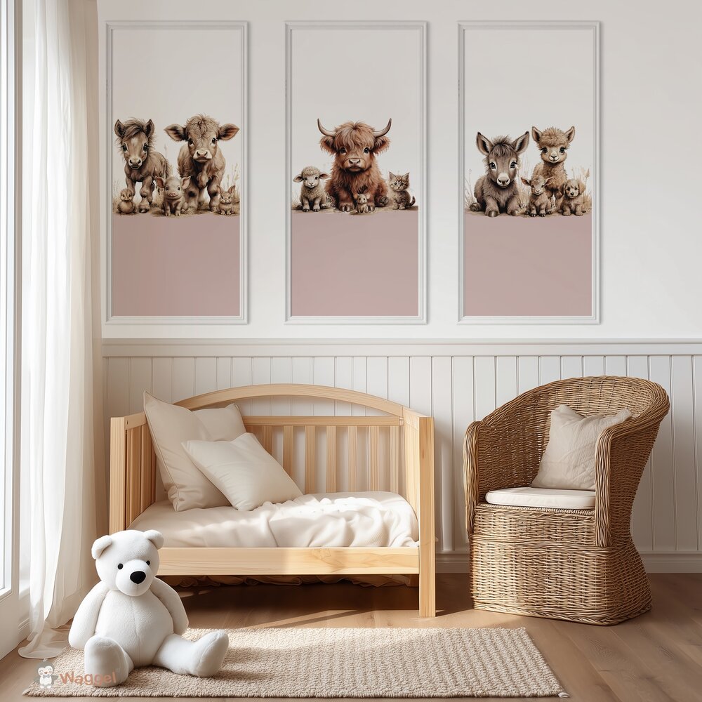 Behang panelen (set van 3) boerderijdieren naturel 