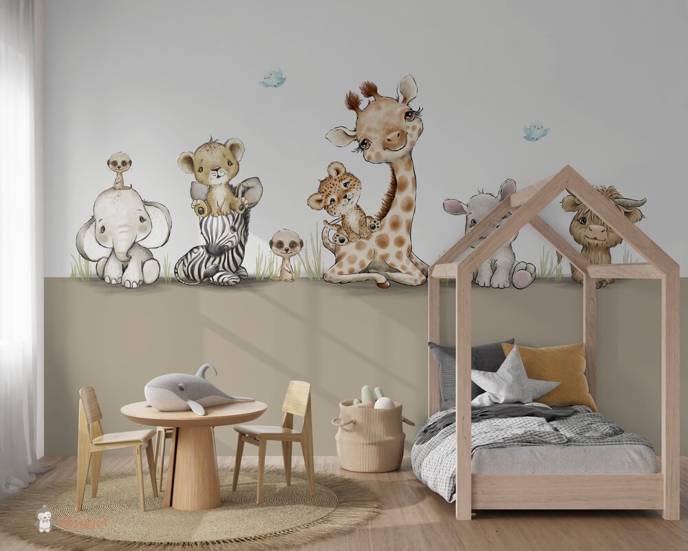 Sample naadloos fotobehang jungle cuties aardetint onderzijde