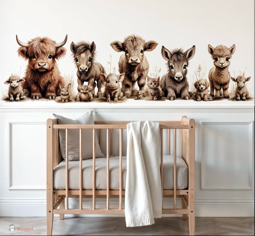 Sample naadloos fotobehang boerderijdieren naturel (geschikt voor een brede en smalle muur bijv. boven lambrisering)