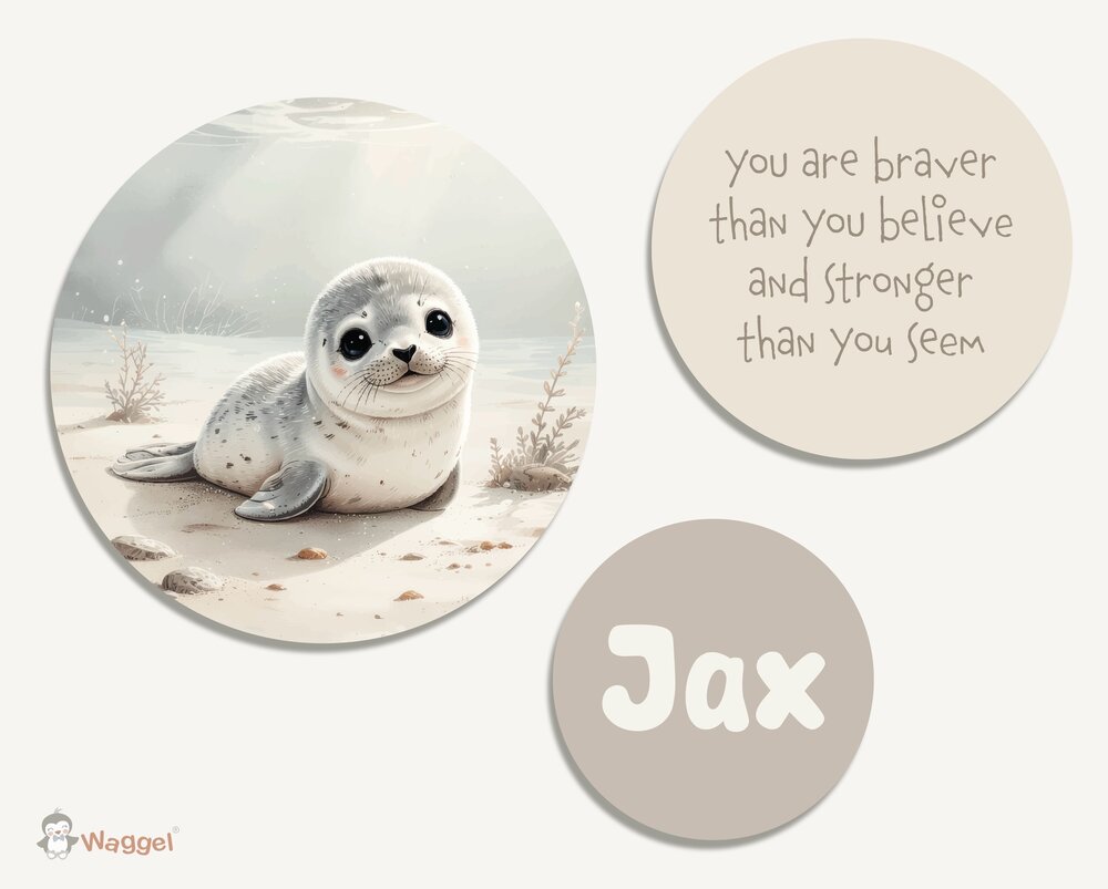 Muurcirkel set Gentle Shores -Ocean Friends Seal- met tekst/quote en naam