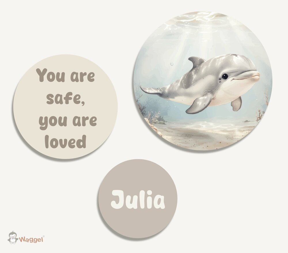 Muurcirkel set Gentle Shores -Ocean Friends Dolphin- met tekst/quote en naam