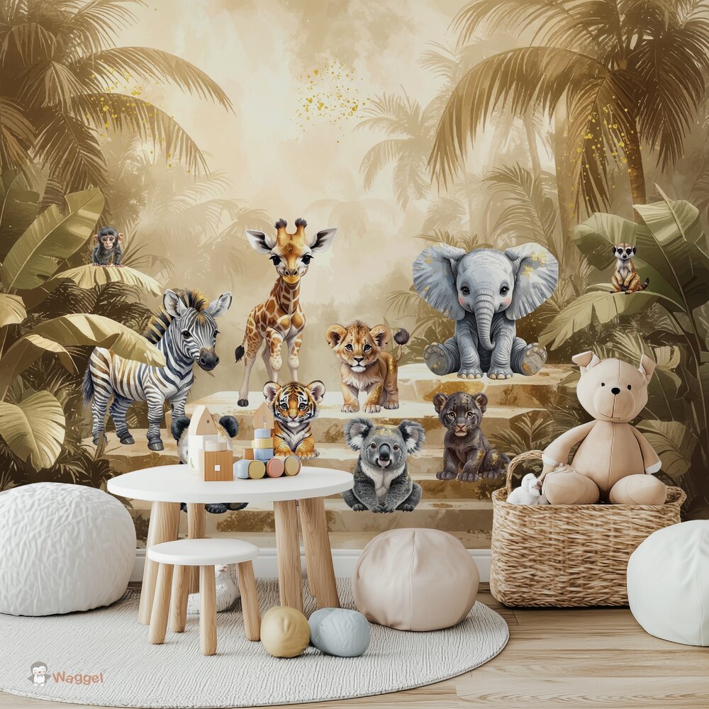 Sample naadloos fotobehang Jungle Touch of gold " Little Steps" 
