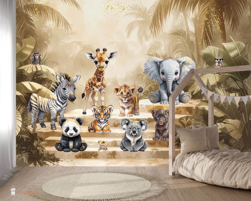 Sample naadloos fotobehang Jungle Touch of gold " Little Steps" 