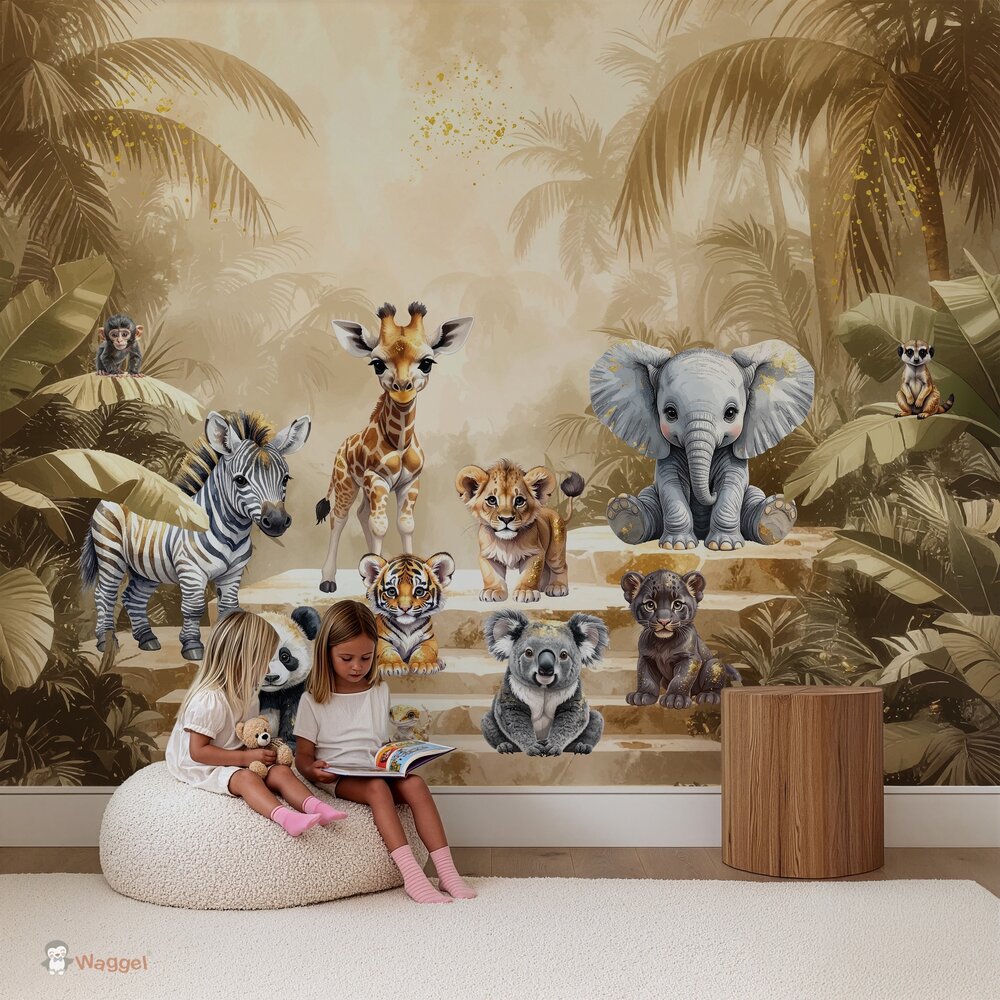 Behang sample Jungle Touch of gold " Little Steps" 