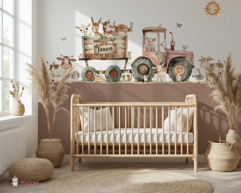 Naadloos fotobehang Funny Farm tractor rood met roestbruine onderzijde