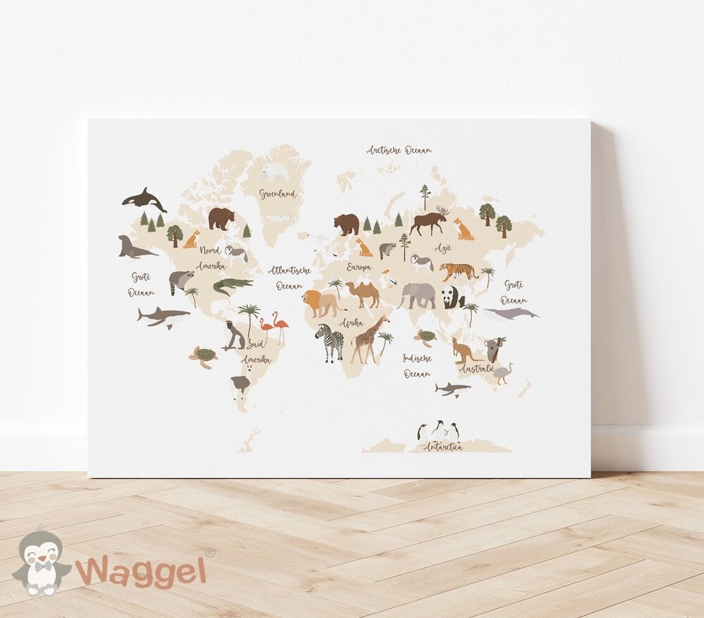 wereldkaart canvasdoek baby en kinderkamer 