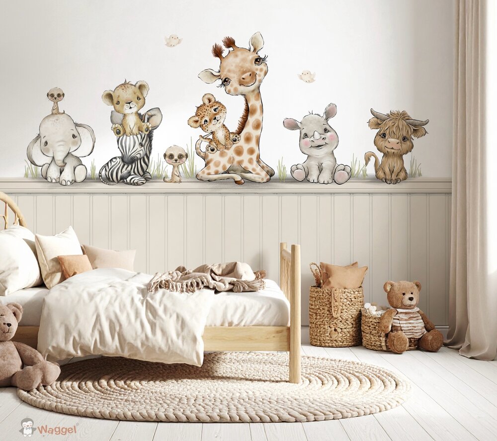 Naadloos fotobehang Jungle cuties met bedrukte lambrisering