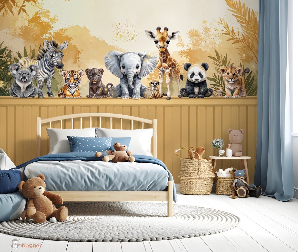 Behang Jungle Touch of gold "Together" met bedrukte lambrisering