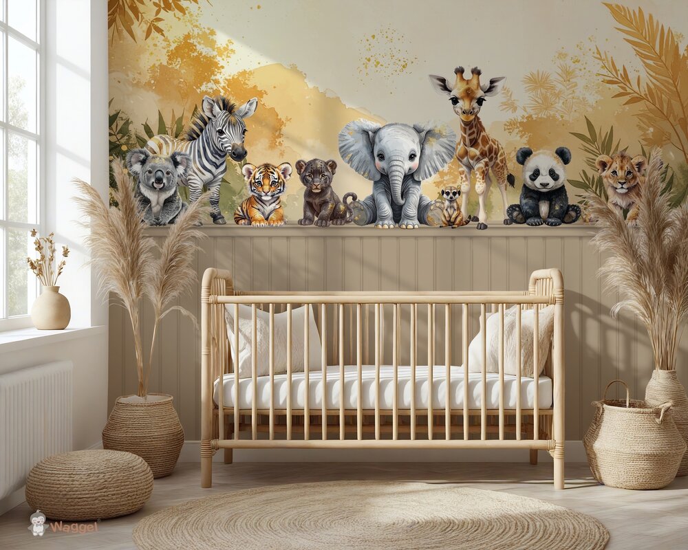 Behang Jungle Touch of gold "Together" met bedrukte lambrisering