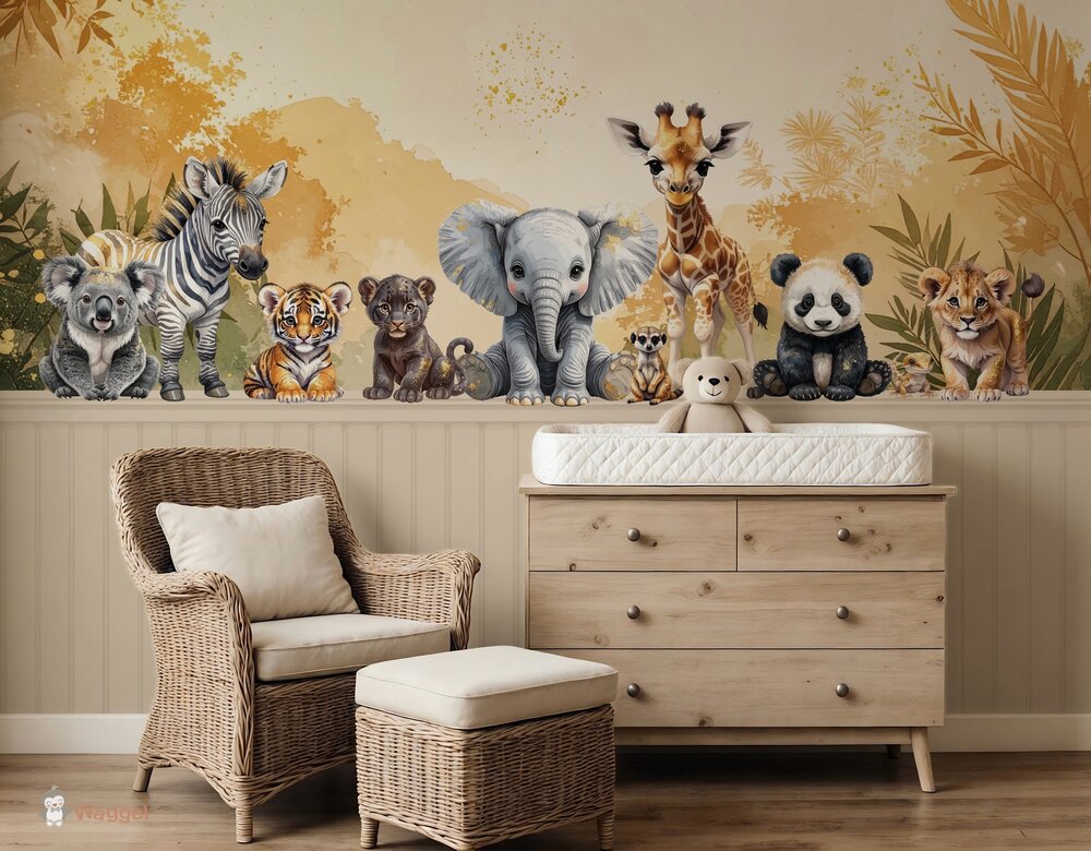 Behang Jungle Touch of gold "Together" met bedrukte lambrisering