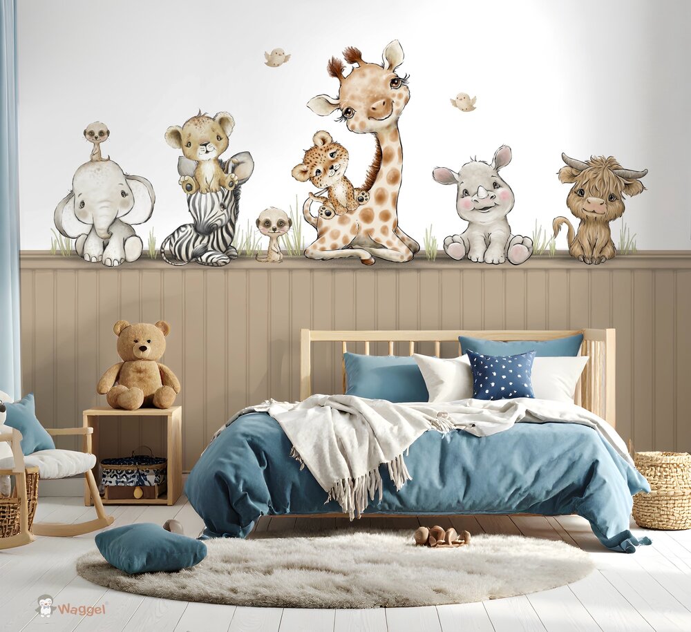 Naadloos fotobehang Jungle cuties met bedrukte lambrisering