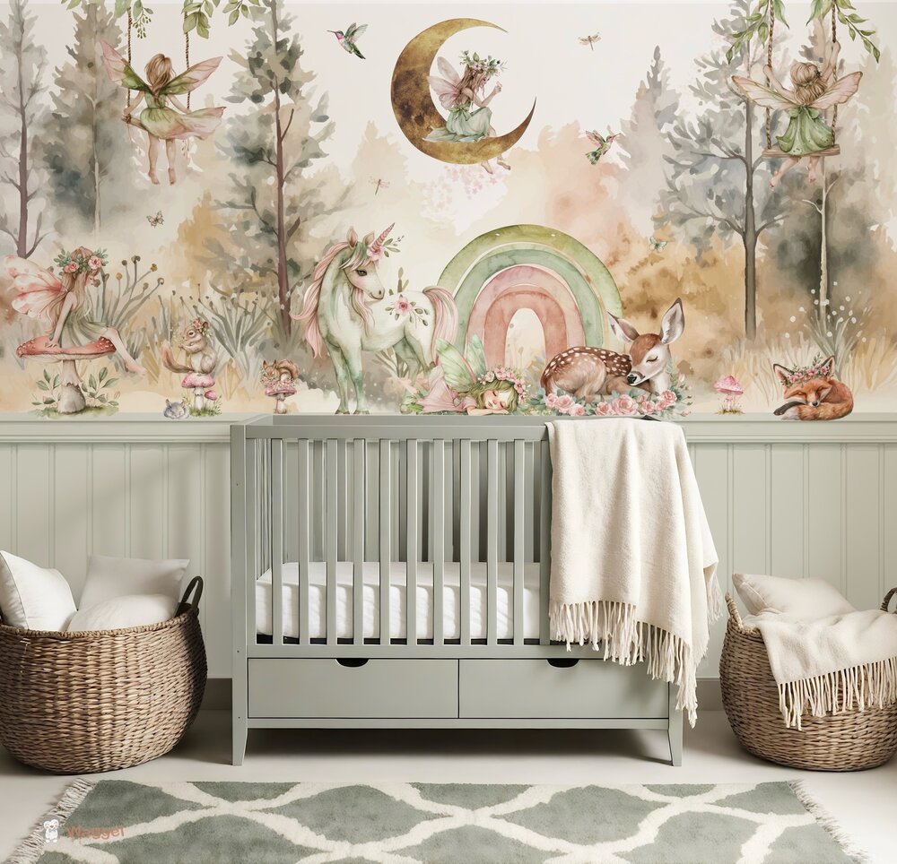 Behang sample Magical world bedrukte lambrisering