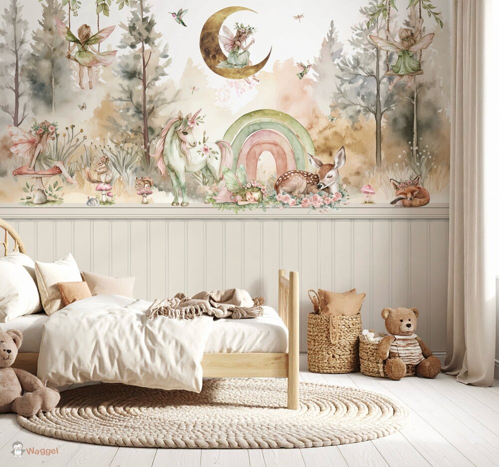 Behang sample Magical world bedrukte lambrisering