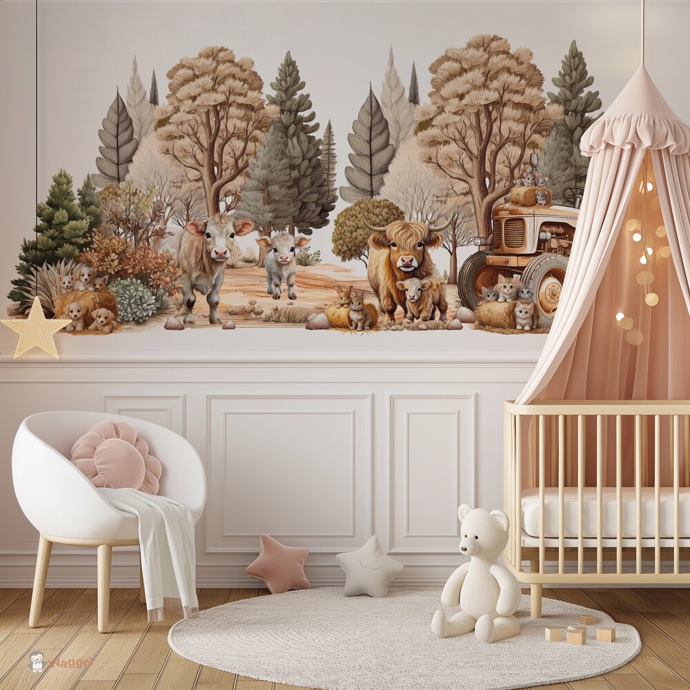 Behang Vintage Farm (geschikt voor een brede en smalle muur bijv. boven lambrisering)