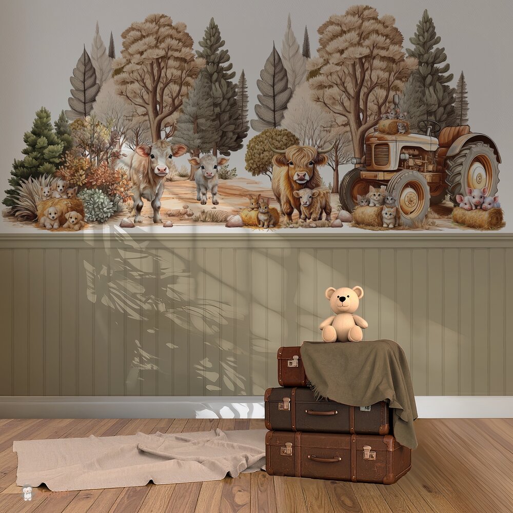 Behang Vintage Farm met bedrukte lambrisering