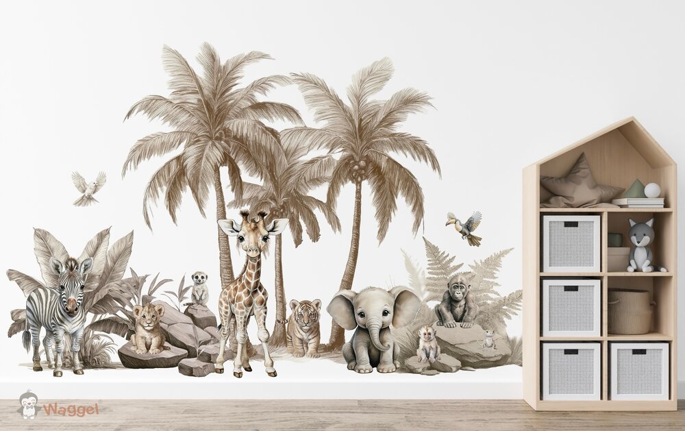 Sample naadloos fotobehang Jungle naturel Little ones