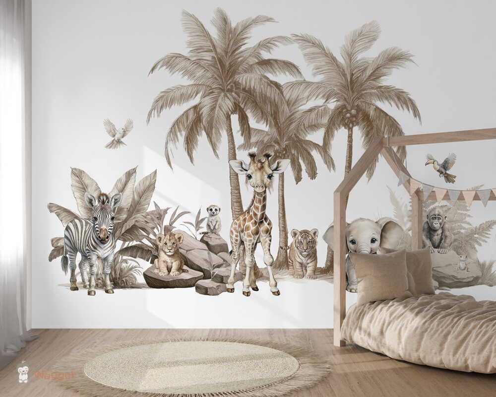 Sample naadloos fotobehang Jungle naturel Little ones