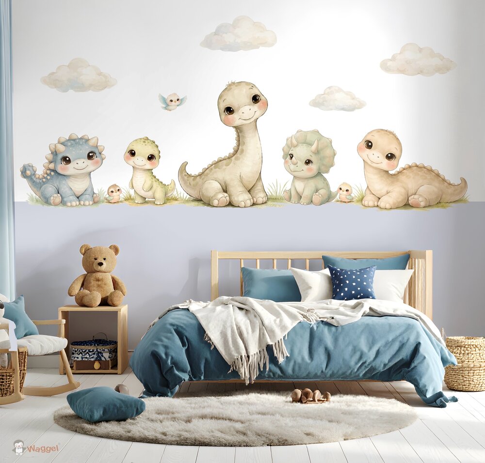 Behang Little Dino World met gekleurde onderzijde