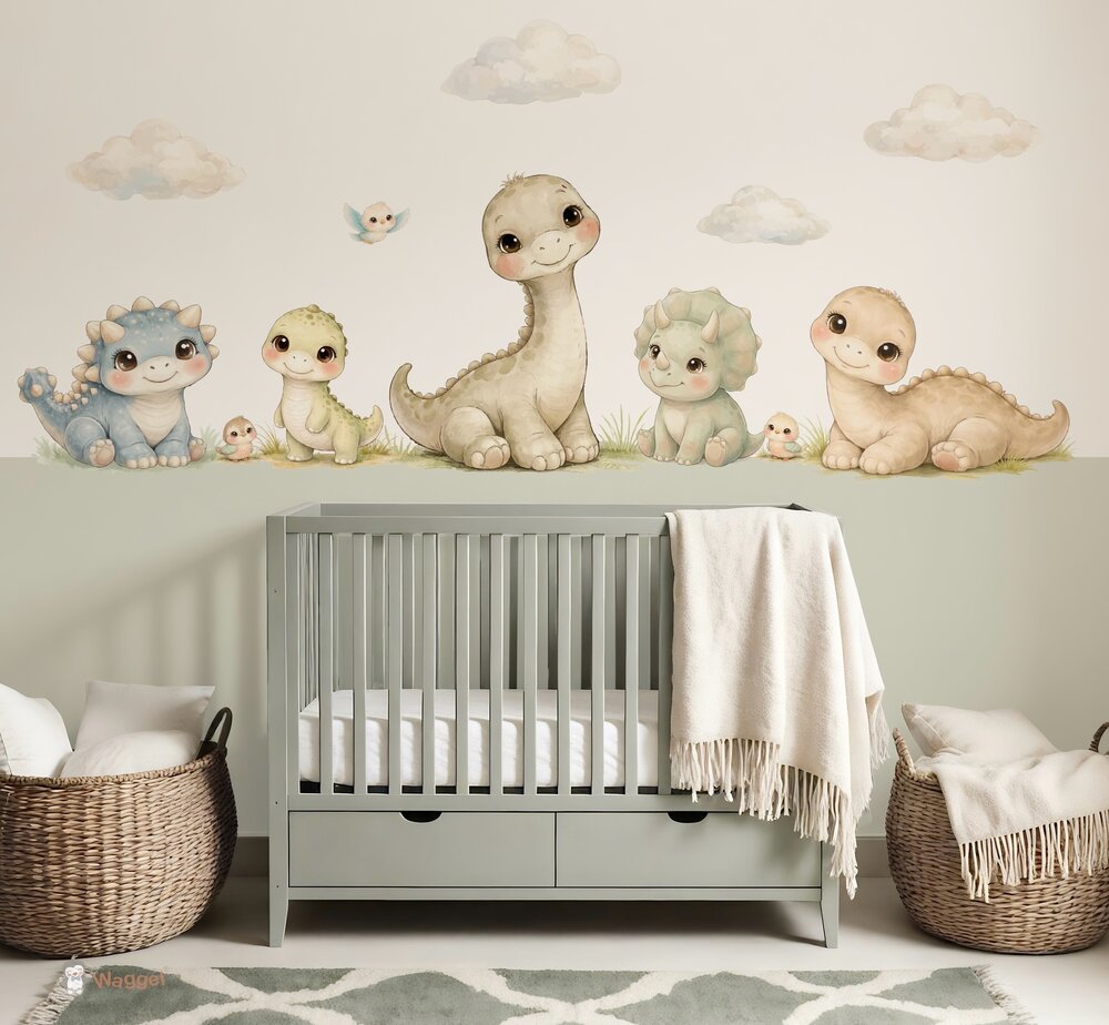 Behang Little Dino World met gekleurde onderzijde